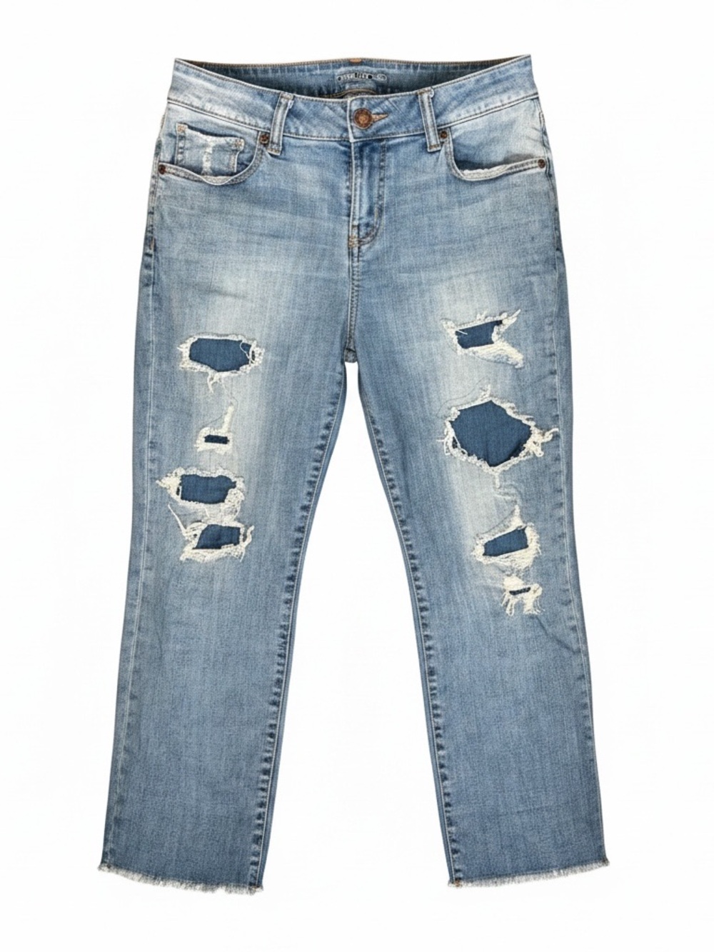 Light Wash Distressed Boyfriend cropped jeans